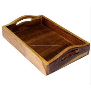 Plateau de service en bois de mangue classique de qualité supérieure avec bords incurvés Caractéristique durable pour les collations au thé et au café Cadeaux de décoration pour la maison - Product Image 2