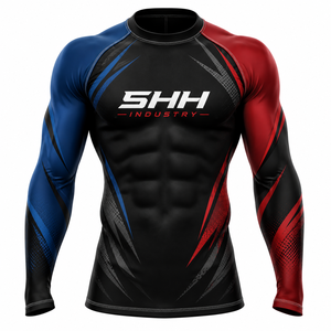 SHH Industries Custom <b>Men's</b> Red Blue MMA BJJ Breathable Eco-Friendly Quick Dry Long Sleeve <b>Compression</b> Rash Guard No Gi - Product Image 1