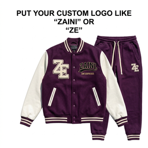 Chándal Deportivo Informal de Invierno de Felpa de Algodón y Poliéster Premium de 320 GSM, Color Morado con Mangas en Contraste Blanco, Logotipo Chenille Personalizado - Product Image 1