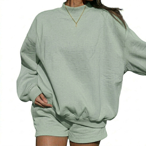 OEM Service Customized <b>Embroidery</b> High Quality Fabric Women's Winter Wear Long Sleeve Mock Neck Sweatshirt & Short Two Piece <b>Set</b> - Product Image 2