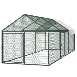 Jaula Pequeña Impermeable para Pollos, 3.3 x 9.8 x 3.3 pies, Gallinero Metálico con 3 Puertas y Techo a Dos Aguas para 6-8 Pollos, Compañero de Aves de Corral - Product Image 1