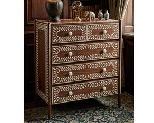 Commode en bois sculptée à la main avec incrustations d'os, mosaïque d'os complexe pour une décoration de luxe - Product Image 1