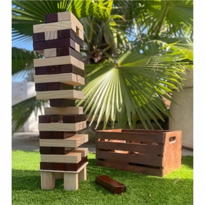 Jeu de Tour Géante Personnalisée en Bois Bicolore – Blocs Empilables Géants pour Jardin, Jeux de Plein Air, Fêtes Familiales – Ensemble de Jeu de Tour en Bois - Product Image 1