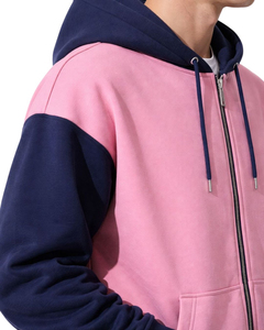 Sudadera con capucha y cremallera para hombre 2026, color rosa marino con bloques de color, ajuste regular, de algodón, forro polar, informal, para otoño, en tendencia - Product Image 3