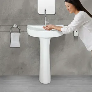 Lavabo en céramique de haute qualité sur piétement 550x425x835mm, bac à linge en porcelaine pour salle de bain, ensemble Calix - Product Image 2