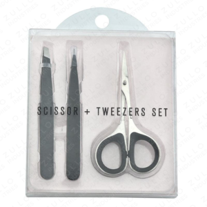 Juego de 3 piezas de herramientas de belleza de acero inoxidable negro premium, pinzas y tijeras para cejas con punta inclinada, kit de cuidado personal de marca privada - Product Image 4