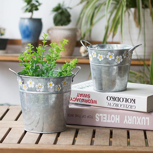 Pot de fleurs en métal, seaux à plantes vintage, pot de plantes en métal, vase en métal galvanisé, vase à fleurs en métal, jardinières peintes à la main - Product Image 4