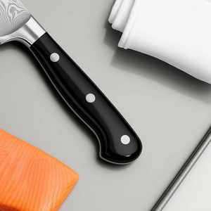 Cuchillo de filetear de cocina de acero de Damasco de grado industrial Timber Steel Enterprises, hoja de punta curva, mango de madera, 3 remaches, recto - Product Image 3