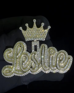 Elegant King Crown Cursive Latter <b>Pendant</b> HipHop Fine Jewelry 925 <b>Silver</b> Iced Out <b>Pendant</b> Custom Two Tone <b>Initial</b> Latter <b>Pendant</b> - Product Image 1