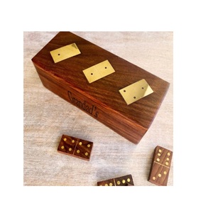 Juego de Dominó de Madera Hecho a Mano con Incrustaciones de Latón, Caja de Juego de Madera Sheesham de Alta Calidad, Juegos de Mesa Profesionales de Lujo, Regalo Familiar - Product Image 1