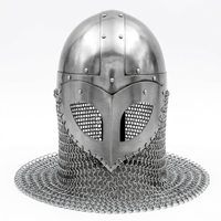 Casco Vikingo Medieval Hecho a Mano de Acero Suave con Avental de Malla, Armadura de Guerrero Nórdico Usable para Cosplay de Halloween