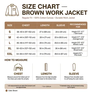 Veste d'hiver pour homme en toile écologique marron foncé, fermeture éclair intégrale, col contrastant, vêtement d'extérieur décontracté, vêtement de travail léger - Product Image 6