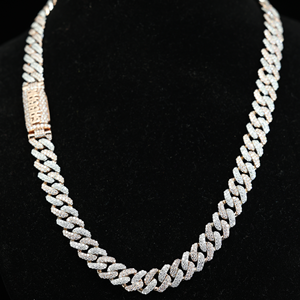 Rose Gold Plated Moissanite Cuban Link <b>Chain</b> Necklace 925 Sterling Silver <b>Ice</b> Cube Hip Hop Jewelry for Men and Women - Product Image 1