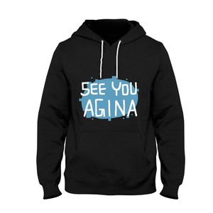 Sudadera con Capucha Negra para Hombre, Corte Regular, Informal, de Algodón Tejido, con Bolsillo Delantero, para Otoño, con Estampado See You Agina - Product Image 1