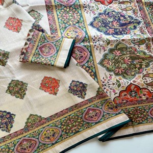 Sari en soie pure VASTRA COTTAGE Pure Softy avec tissage Zari sur toute la surface, imprimé numérique style pashmina, avec pièce de blouse - Product Image 3