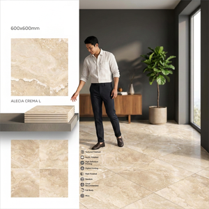 Carreaux de porcelaine polie Vistaar Alecia Gris 600x600mm, imitation métal mat 20mm, antidérapants, pour salle de bain, extérieur, villa, adhésifs GVT - Product Image 6