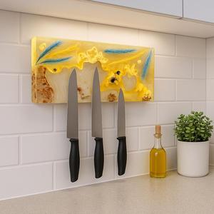 Porte-couteaux magnétique en bois et résine bleue de qualité supérieure, fait main, à fixer au mur, pour la cuisine - Product Image 4