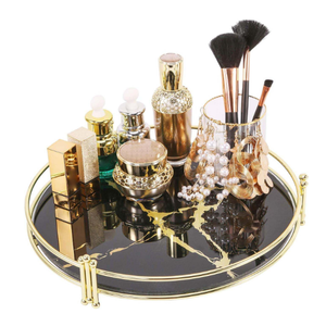 Round Glass <b>Mirror</b> Tray with Gold Metal Frame Serving and Decorative Tableware Jewelry Popular Vanity Tray - Product Image 1