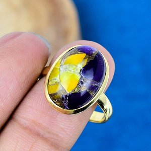 Handmade Spiny Zade Amethyst & Citrine Oval Shape Gemstone Ring 18k Gold Micron Over 925 Sterling Silver - Product Image 3