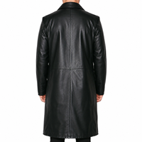 Manteau long en cuir véritable marron et noir pour homme, fermeture éclair, col rabattable, veste d'hiver formelle, logo sur le devant, qualité supérieure