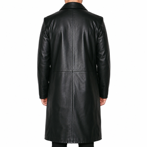 Manteau long en cuir véritable marron et noir pour homme, col rabattu, simple boutonnage, veste formelle d'hiver - Product Image 4