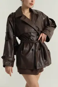 Chaqueta de Cuero PU para Mujer, Elegante y Cómoda, Diseño Sólido, Sensación de Piel de Oveja Genuina, Cómoda y a la Moda, 2025 - Product Image 4