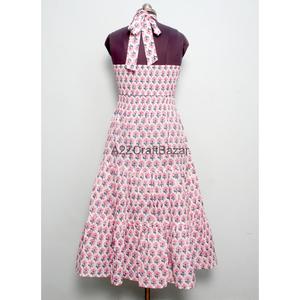 Robe midi à imprimé floral pour femme, col roulé, coupe trapèze, sans manches, 100 % coton, robe d'été décontractée, respirante - Product Image 3