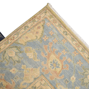 Tapis Oushak en laine noué à la main, beige doux et bleu pastel, motif floral médaillon, à poils ras, tapis traditionnel vintage pour sol domestique - Product Image 3
