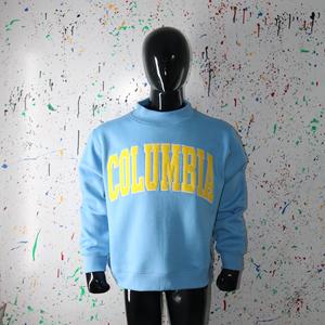 COLUMBIA SKY BLUE <b>Mock</b> <b>Neck</b> Sweatshirt 100% YELLOW Applique Embroidery wide <b>neck</b> Sweatshirt Finer Threads - Product Image 3