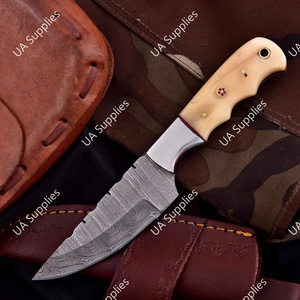มีดใบตายเหล็กดามัสกัส UA Supplies สำหรับตั้งแคมป์และล่าสัตว์กลางแจ้ง ขนาด 203 มม. ด้ามจับทำจากกระดูกอูฐ แบบฟูลแทง  ปรับแต่งได้ตามต้องการ OEM/ODM/OBM - Product Image 3