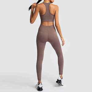 Ensemble de yoga sans couture avec logo personnalisé, 2 pièces, leggings taille haute et soutien-gorge de sport côtelé, vêtements de sport pour femmes, tenue de fitness pour la salle de sport - Product Image 2