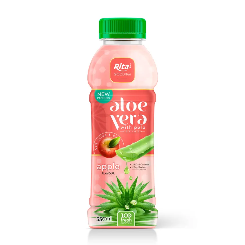 Bon goût du Vietnam rafraîchissant corps prix bouteille en Pet 330 ml jus d'aloe Vera avec pomme