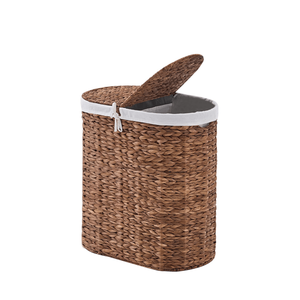 Panier à linge ovale en jacinthe d'eau naturelle tressée avec couvercle - Product Image 1