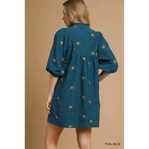 Umgee Corduroy Babydoll Dress con delicado bordado floral Hand-Fulfilled Variant - Product Image 2