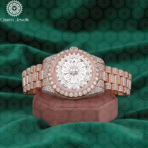 Charm Jewells Luxury Women's Rose Gold Diamond Watch Round Analog Quartz 38mm Sapphire Crystal Folding Clasp StainlessSteel Band - Product Image 1