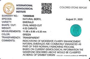Esmeralda Verde Ovalada de 4.02 Quilates de Zambia, Gema Suelta - Product Image 6