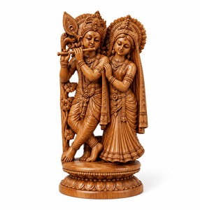 Statue en bois de Radha Krishna, idole de dieu hindou faite à la main, décoration de temple domestique, cadeau spirituel, décoration de Janmashtami Puja, art traditionnel - Product Image 2