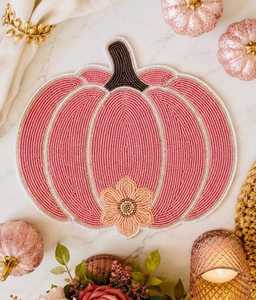 Mantel Individual Floral de Calabaza Rosa Tejido a Mano, Ecológico, de Poliéster/Algodón, Elegante Decoración de Mesa para Otoño - Product Image 1