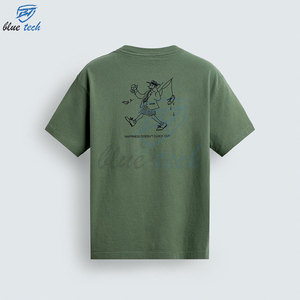 Camiseta de Algodón Verde para Hombre Blue Tech, Manga Corta, Cuello Redondo, Estilo Casual, con Estampado de Letras y Logotipo Frontal, Tejido de Punto, Estilo Urbano - Product Image 3