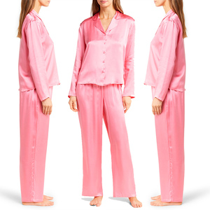 Ensemble de pyjamas en satin de soie de haute qualité, manches longues, couleur noire, toucher doux, vêtements de nuit - Product Image 3