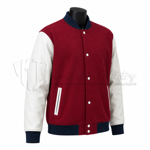 Chaqueta Universitaria Personalizada de Lana y Cuero, Color Borgoña y Blanco, Chaqueta de Béisbol, Fabricante OEM - Product Image 3