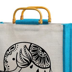 Bolsas de yute impresas personalizadas y reutilizables ecológicas con asa de caña y tasa comparativa - Product Image 3