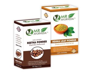 MR Ayurveda - Polvo de Reetha 100% Herbal y Polvo de Henna - Paquete Combinado (100 Gramos Cada Uno) - Product Image 1