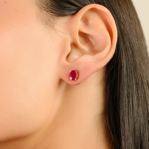 Classic Design July Birthstone Prong Setting Genuine <b>Ruby</b> Minimal Stud Earrings K14 Yellow Gold Gift For Wife Daily Wear Jewelry - Product Image 2