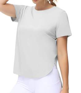 เสื้อยืดผู้หญิงสีเทาอ่อน แขนสั้น ผ้าฝ้าย คอกลม ระบายอากาศดี เหมาะสำหรับฤดูร้อน รับสกรีนโลโก้ - Product Image 4