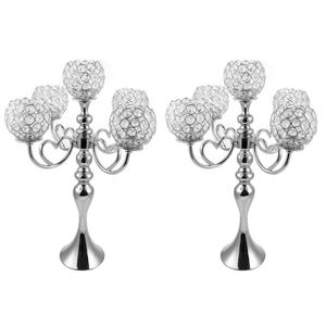 Élégant chandelier en métal argenté à 5 bras ; Porte-bougie décoratif pour centre de table de mariage, table à manger et décoration de fête à domicile - Product Image 2