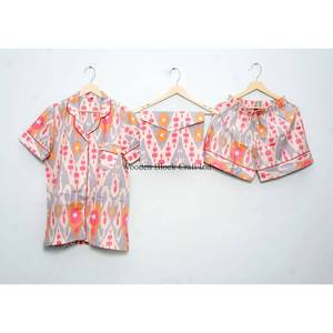 100% Pure Cotton High Quality Elegant Classic Summer Vacation Hand-Block Printed Shorts Pajama <b>Sets</b> Pockets Soft pajama <b>set</b> - Product Image 1