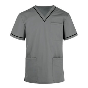 Blouse médicale d'été unisexe à col en V et trois poches, uniforme infirmier, séchage rapide, respirante, en tissu toile - Product Image 1