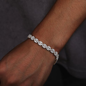 Luxury Men's 925 Silver Diamond <b>Bracelet</b> Round Brilliant Cut Pave Setting Chain Link Everyday Wear - Product Image 1