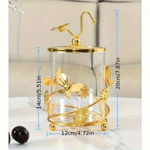 Pot en verre transparent avec couvercle en plastique à motif floral doré, forme cylindrique, récipient de stockage alimentaire pour la cuisine, idéal pour les cadeaux - Product Image 5